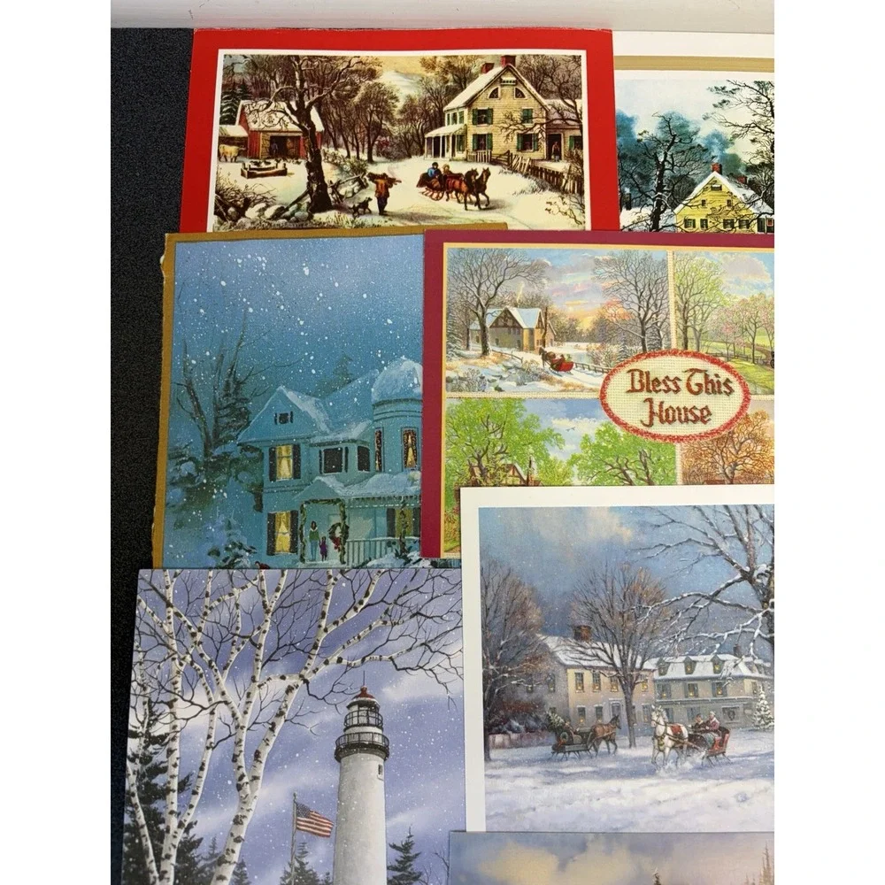 Vintage Christmas Cards Fronts ONLY Houses Barns More Scrapbooking Crafts 50+